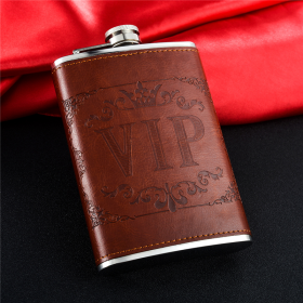GENNISSY VIP Pinted Brown Hip Flask Single Portable Refinement Stainless Steel 9oz Flask Gentleman Alcohol Drinkware