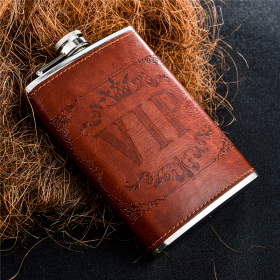 GENNISSY VIP Pinted Brown Hip Flask Single Portable Refinement Stainless Steel 9oz Flask Gentleman Alcohol Drinkware