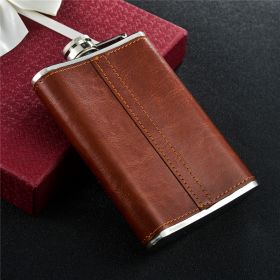 GENNISSY VIP Pinted Brown Hip Flask Single Portable Refinement Stainless Steel 9oz Flask Gentleman Alcohol Drinkware